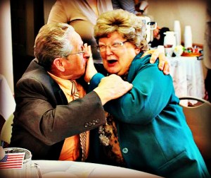 "You Can Dress Him Up But You Can't Take Him Out!" - John being amorous at a church function.  He isn't afraid to express his love and attraction for his bride!